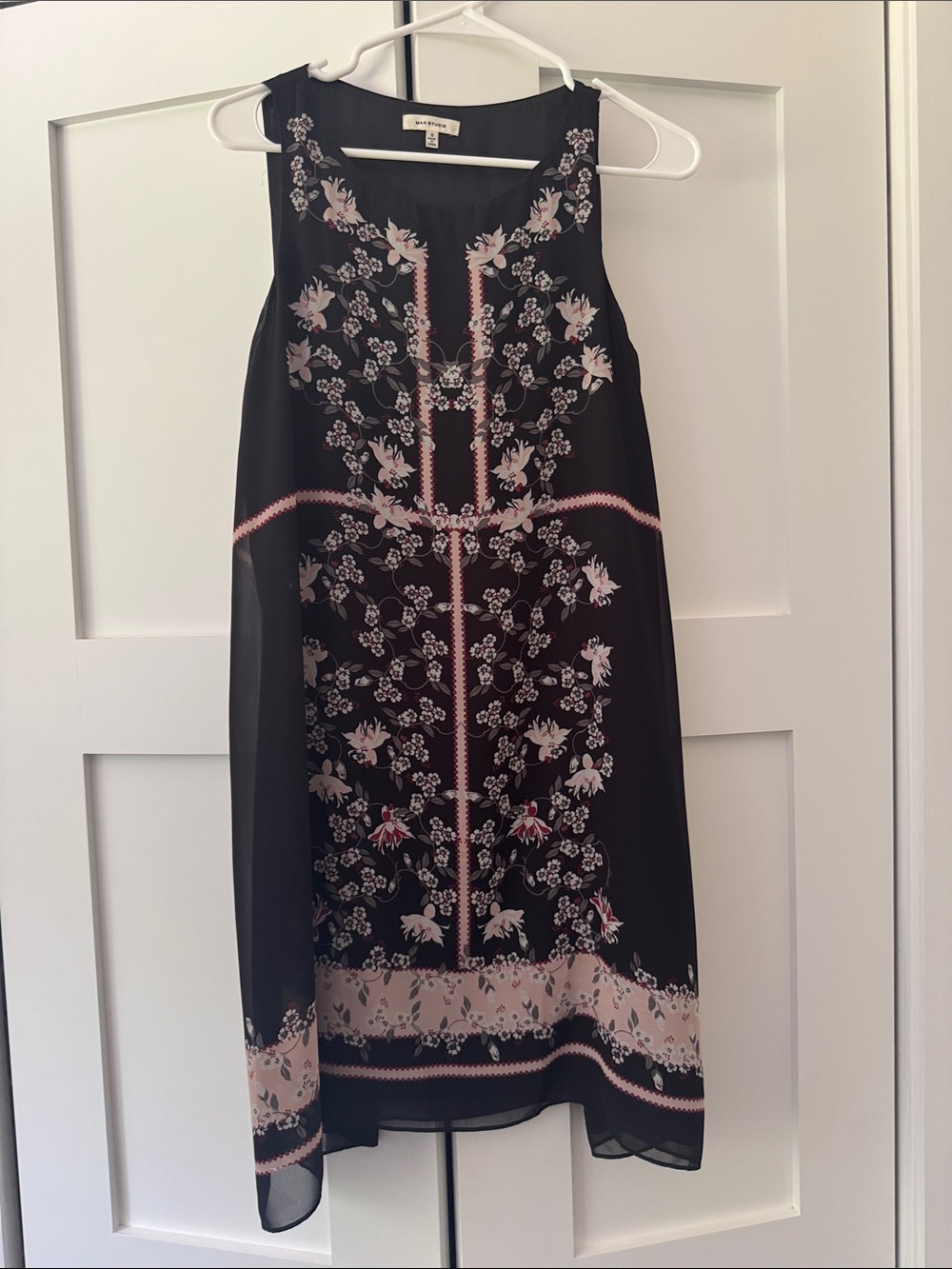 Max Studio Black Floral-Print Sleeveless Midi Dress